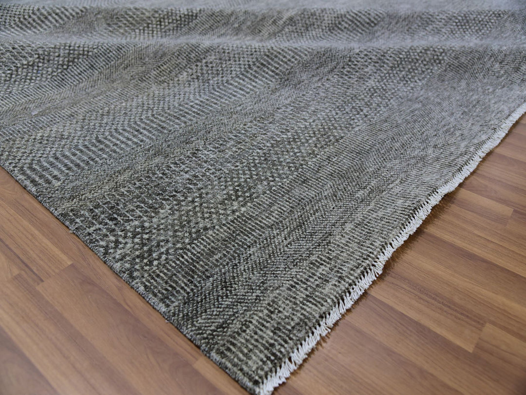 14'1" x 18'2" New Hand Knotted Grey Wool Rectangle Oriental Rug - MOA10279588