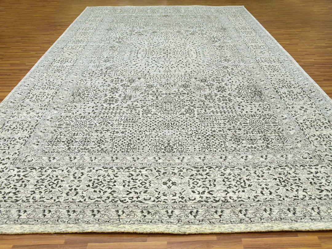 12'0" x 17'10" New Hand Knotted Ivory Wool Rectangle Oriental Rug - MOA10279680