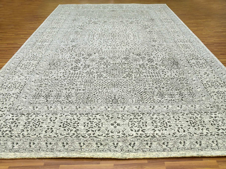 12'0" x 17'10" New Hand Knotted Ivory Wool Rectangle Oriental Rug - MOA10279680