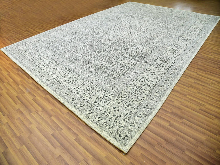 12'0" x 17'10" New Hand Knotted Ivory Wool Rectangle Oriental Rug - MOA10279680