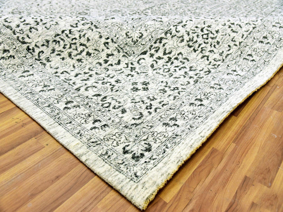 12'0" x 17'10" New Hand Knotted Ivory Wool Rectangle Oriental Rug - MOA10279680