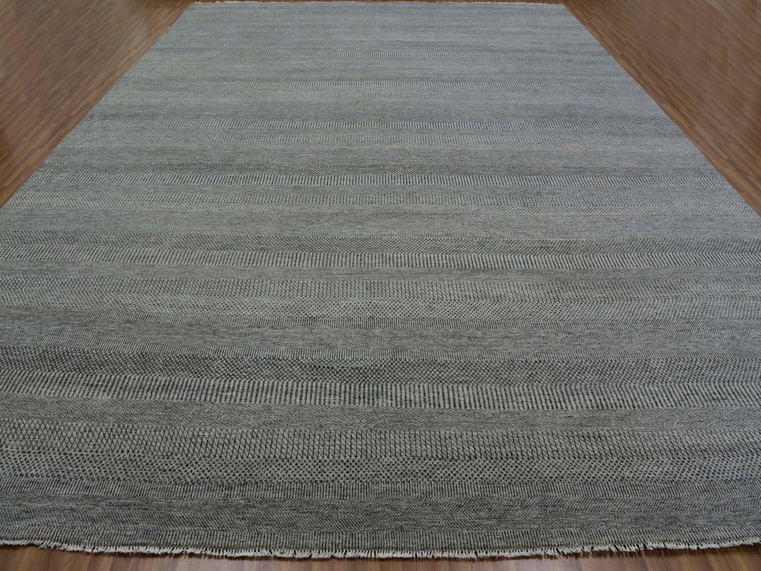 13'11" x 18'1" New Hand Knotted Grey Wool Rectangle Oriental Rug - MOA10279692