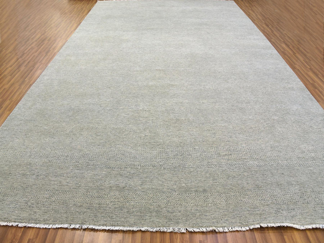 11'10" x 18'0" New Hand Knotted Grey Wool Rectangle Oriental Rug - MOA10279712