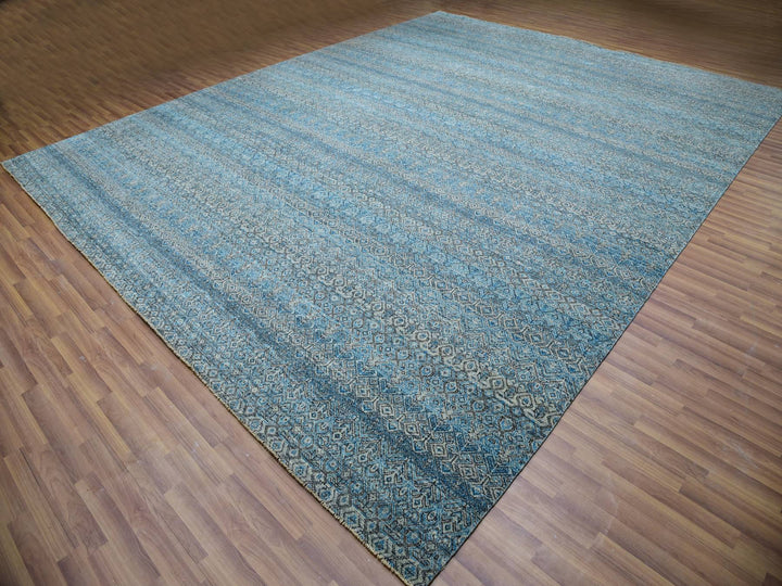 12'0" x 15'1" New Hand Knotted Blue Wool Rectangle Oriental Rug - MOA10279769