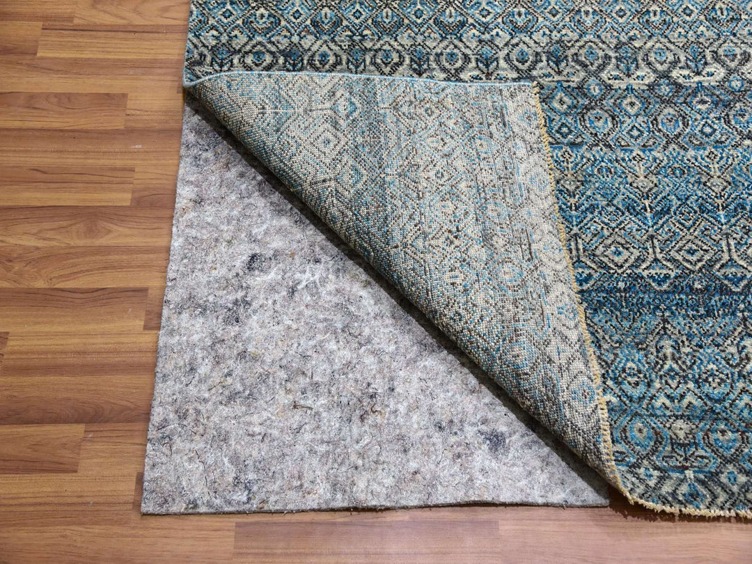 12'0" x 15'1" New Hand Knotted Blue Wool Rectangle Oriental Rug - MOA10279769