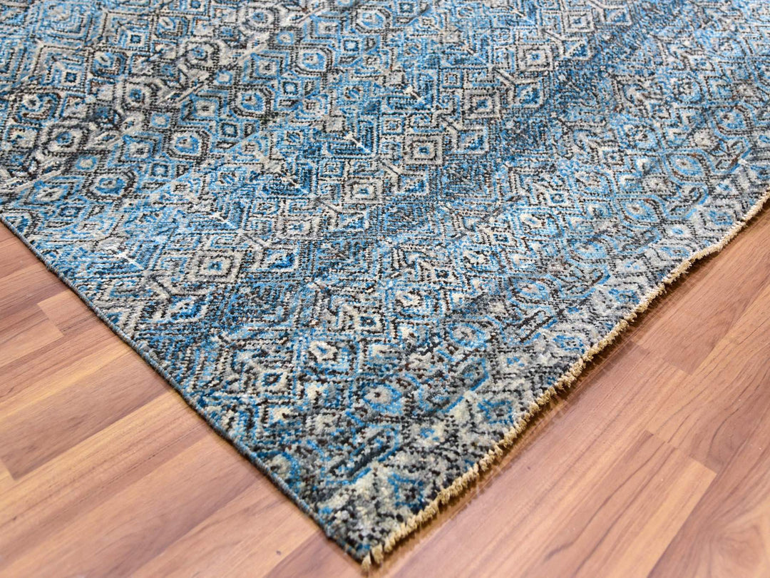 12'0" x 15'1" New Hand Knotted Blue Wool Rectangle Oriental Rug - MOA10279769