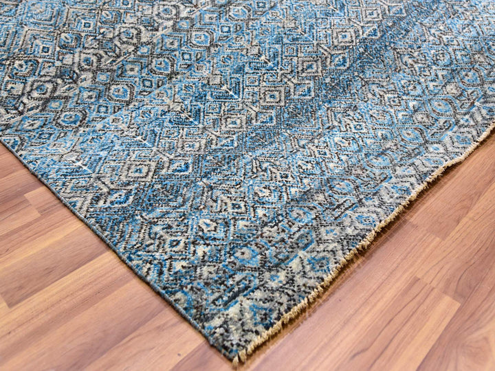 12'0" x 15'1" New Hand Knotted Blue Wool Rectangle Oriental Rug - MOA10279769
