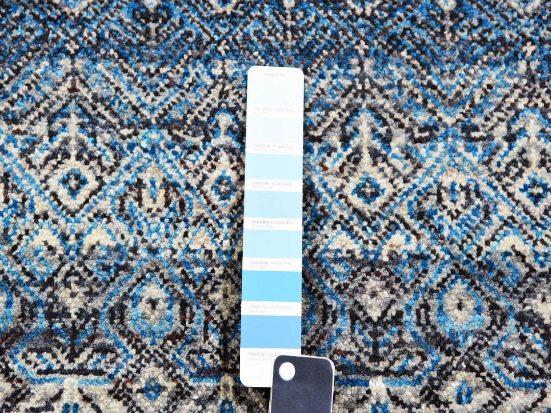 12'0" x 15'1" New Hand Knotted Blue Wool Rectangle Oriental Rug - MOA10279769