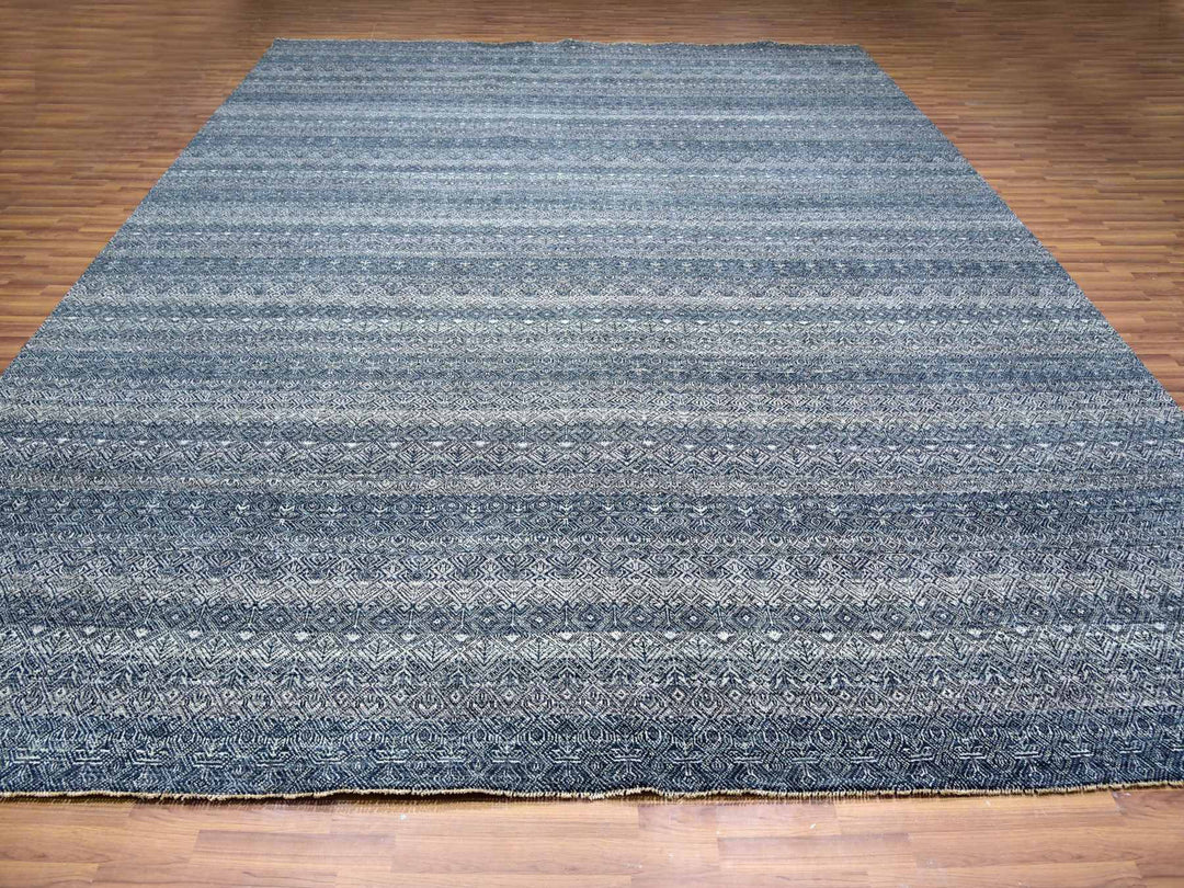 12'1" x 15'2" New Hand Knotted Grey Wool Rectangle Oriental Rug - MOA10279773