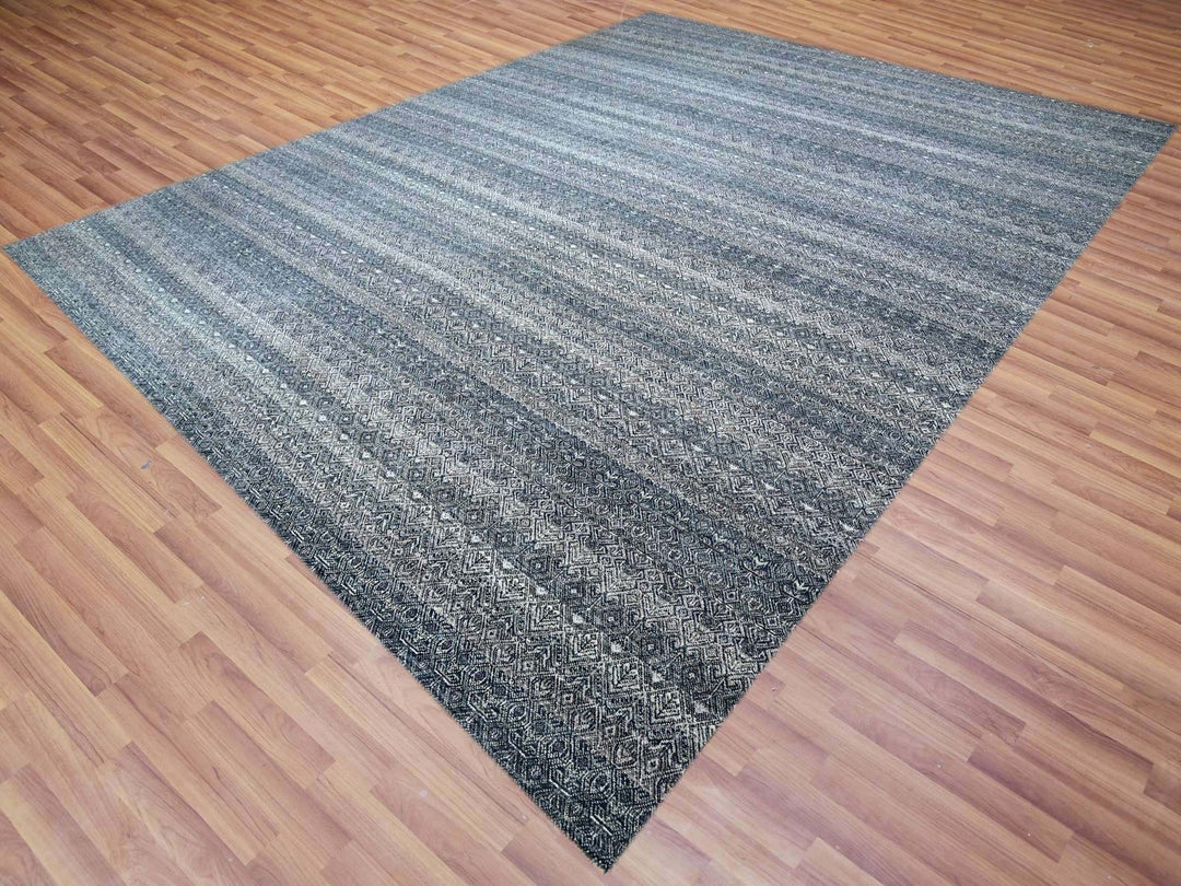 12'1" x 15'2" New Hand Knotted Grey Wool Rectangle Oriental Rug - MOA10279773