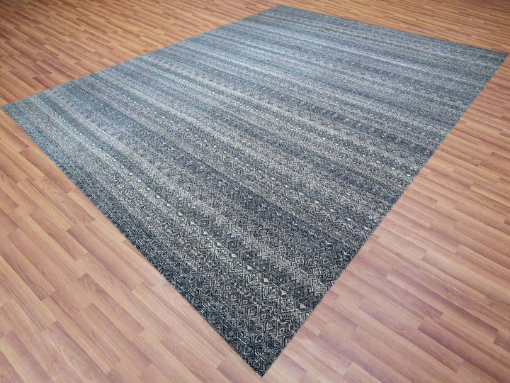 12'1" x 15'2" New Hand Knotted Grey Wool Rectangle Oriental Rug - MOA10279773