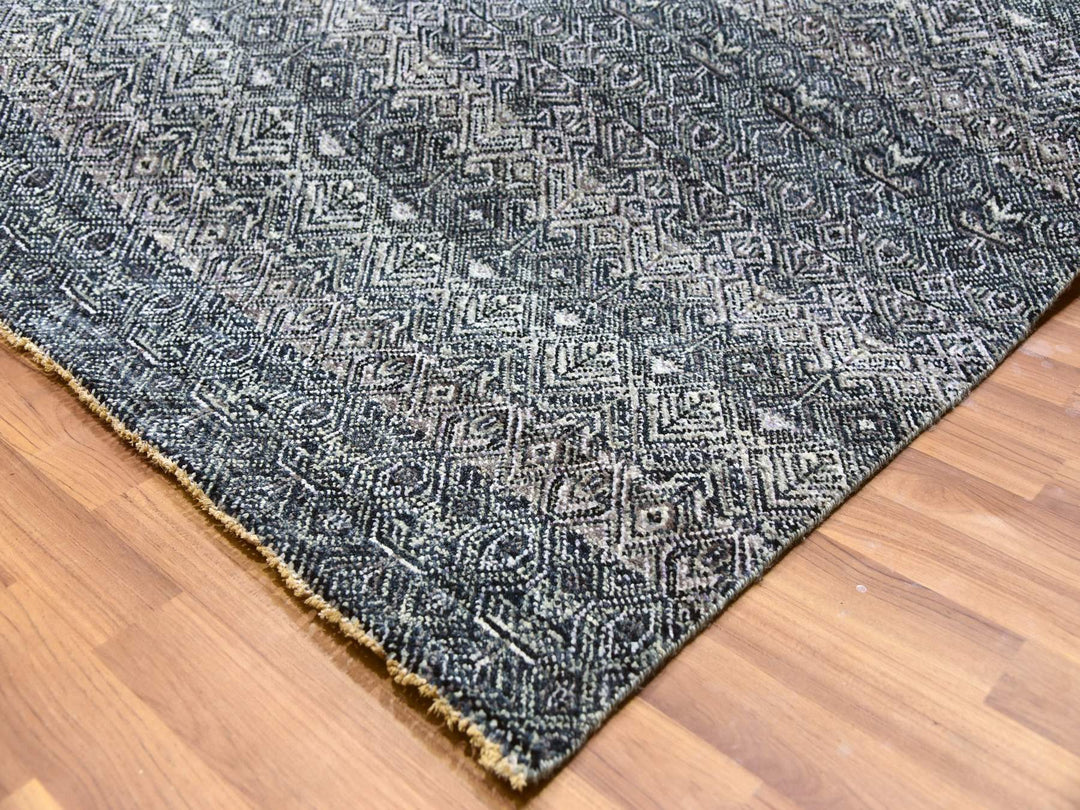 12'1" x 15'2" New Hand Knotted Grey Wool Rectangle Oriental Rug - MOA10279773