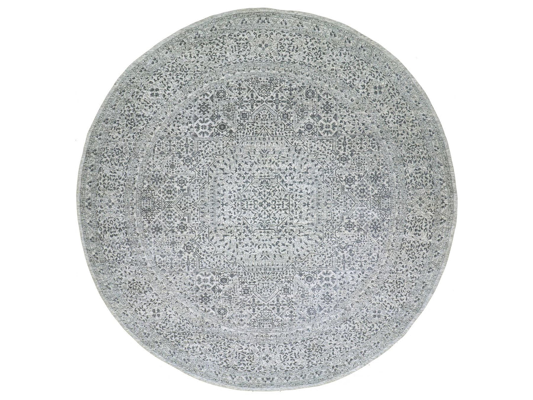 13'10" x 13'10" New Hand Knotted Ivory Wool Round Oriental Rug - MOA10279775