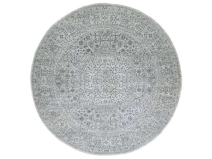 13'10" x 13'10" New Hand Knotted Ivory Wool Round Oriental Rug - MOA10279775