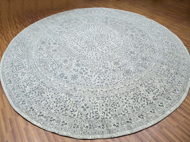 13'10" x 13'10" New Hand Knotted Ivory Wool Round Oriental Rug - MOA10279775
