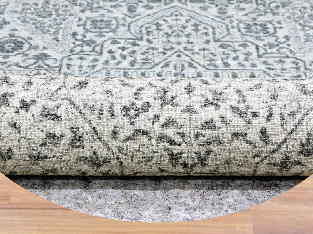 13'10" x 13'10" New Hand Knotted Ivory Wool Round Oriental Rug - MOA10279775