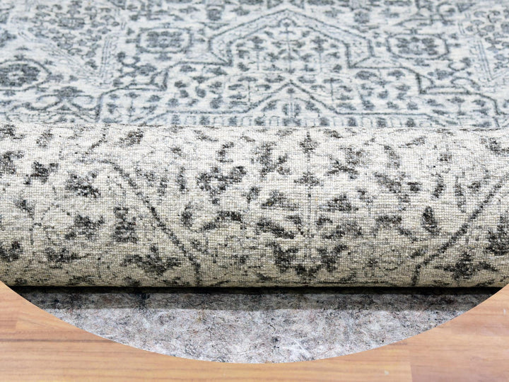 13'10" x 13'10" New Hand Knotted Ivory Wool Round Oriental Rug - MOA10279775