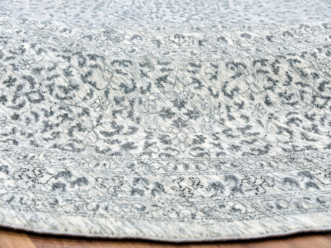 13'10" x 13'10" New Hand Knotted Ivory Wool Round Oriental Rug - MOA10279775