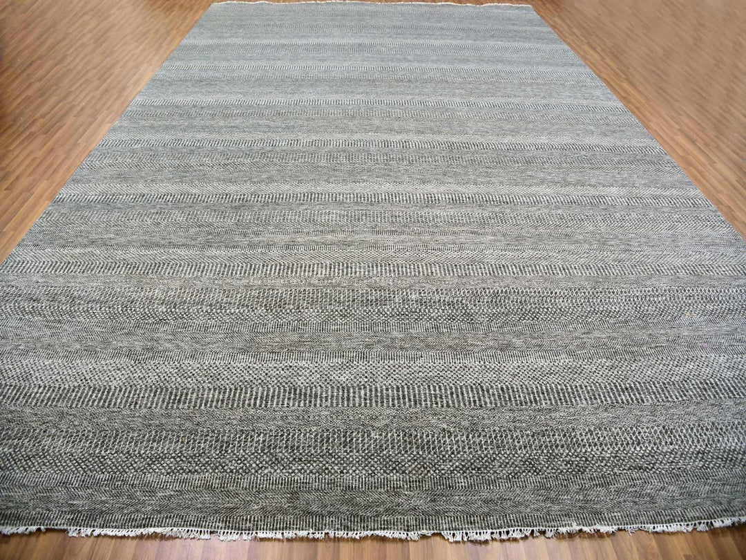 12'0" x 17'10" New Hand Knotted Grey Wool Rectangle Oriental Rug - MOA10279869
