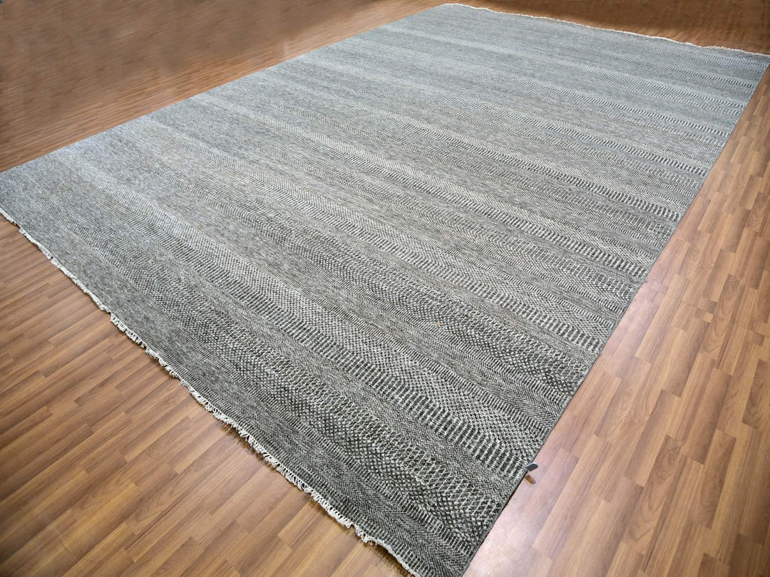 12'0" x 17'10" New Hand Knotted Grey Wool Rectangle Oriental Rug - MOA10279869