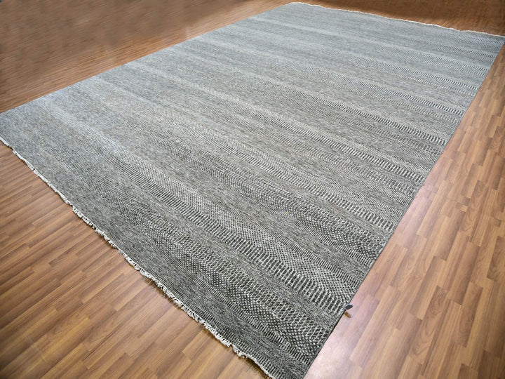 12'0" x 17'10" New Hand Knotted Grey Wool Rectangle Oriental Rug - MOA10279869
