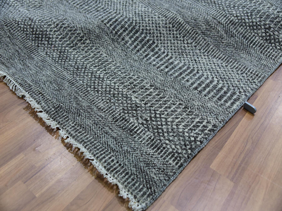 12'0" x 17'10" New Hand Knotted Grey Wool Rectangle Oriental Rug - MOA10279869