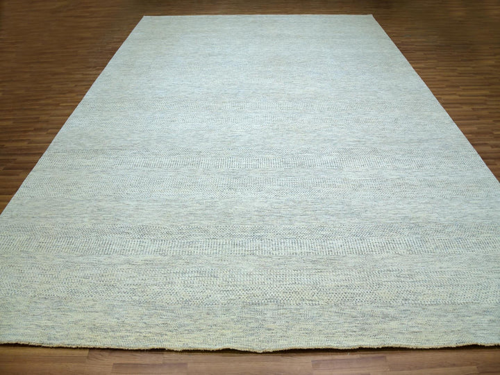 11'11" x 14'11" New Hand Knotted Ivory Wool Rectangle Oriental Rug - MOA10279973