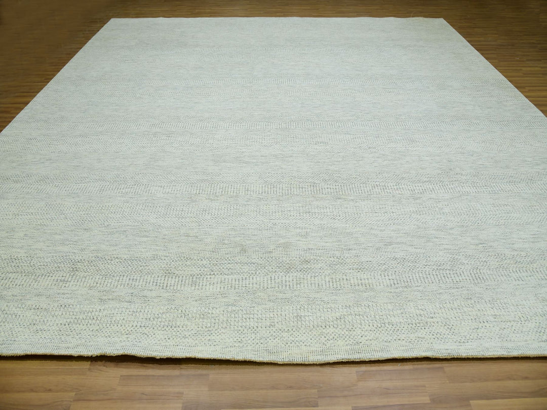 14'1" x 14'2" New Hand Knotted Ivory Wool Square Oriental Rug - MOA10279974