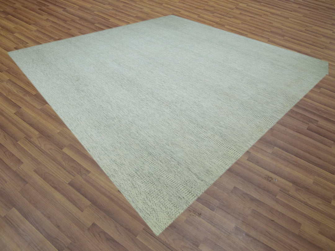 14'1" x 14'2" New Hand Knotted Ivory Wool Square Oriental Rug - MOA10279974