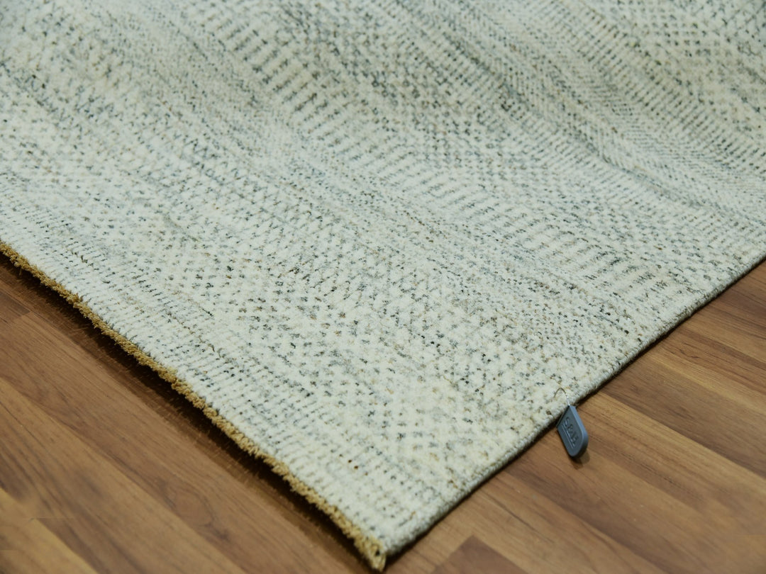 14'1" x 14'2" New Hand Knotted Ivory Wool Square Oriental Rug - MOA10279974