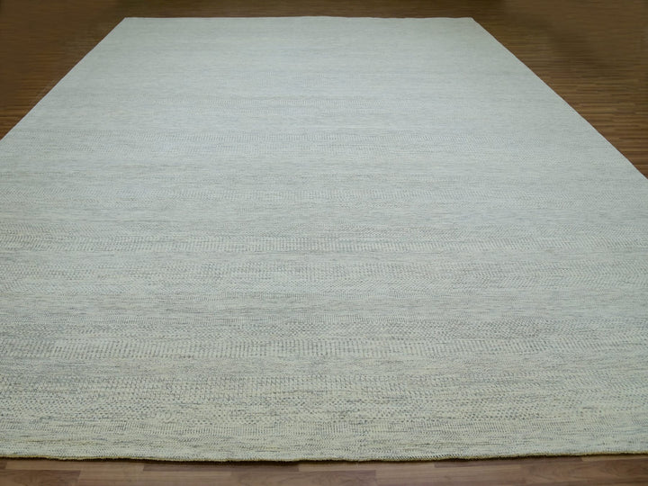 14'0" x 18'1" New Hand Knotted Ivory Wool Rectangle Oriental Rug - MOA10279980