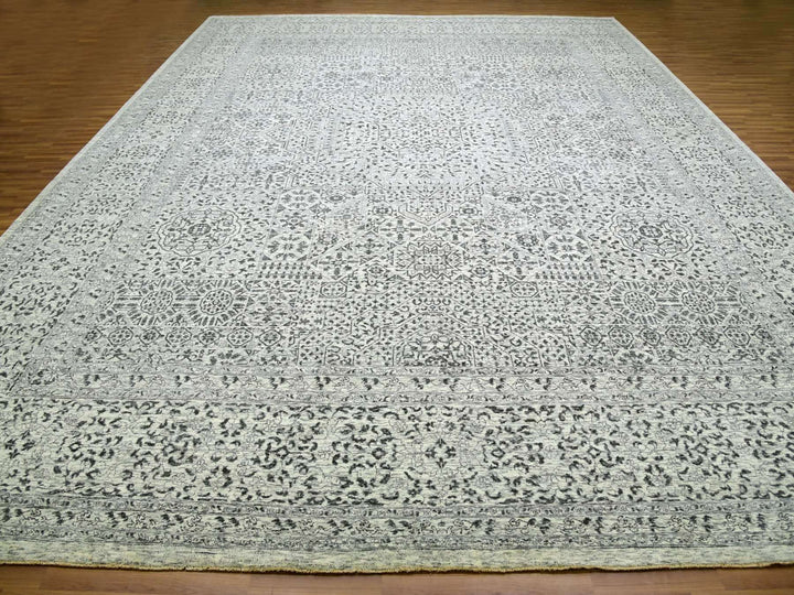 14'1" x 17'9" New Hand Knotted Ivory Wool Rectangle Oriental Rug - MOA10279982
