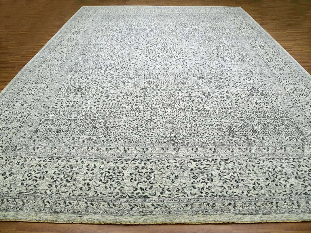 14'1" x 17'9" New Hand Knotted Ivory Wool Rectangle Oriental Rug - MOA10279982