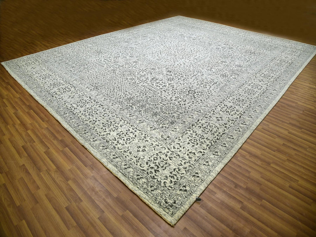 14'1" x 17'9" New Hand Knotted Ivory Wool Rectangle Oriental Rug - MOA10279982