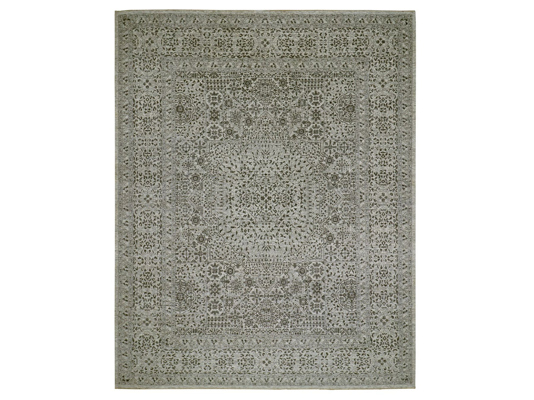 12'1" x 15'4" New Hand Knotted Ivory Wool Rectangle Oriental Rug - MOA10279983