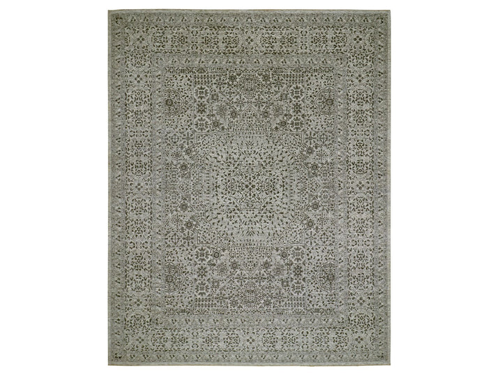 12'1" x 15'4" New Hand Knotted Ivory Wool Rectangle Oriental Rug - MOA10279983