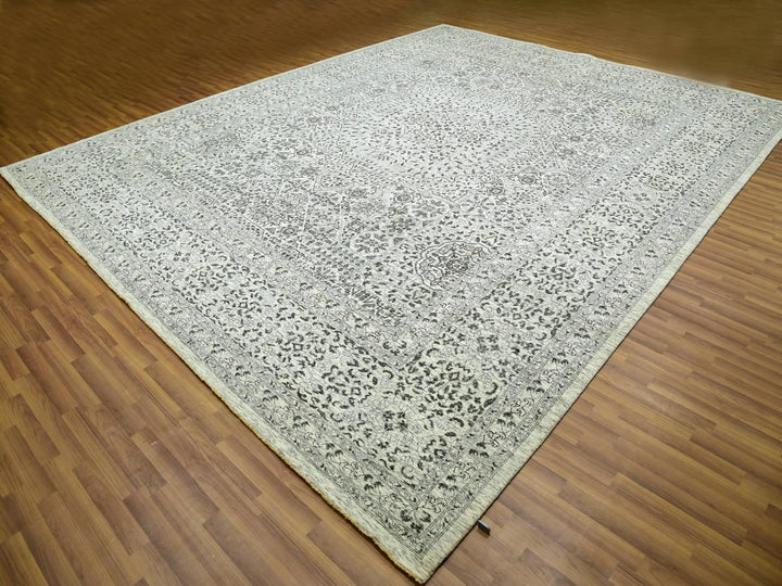 12'1" x 15'4" New Hand Knotted Ivory Wool Rectangle Oriental Rug - MOA10279983