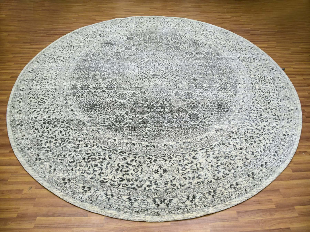 11'10" x 11'10" New Hand Knotted Ivory Wool Round Oriental Rug - MOA10279985