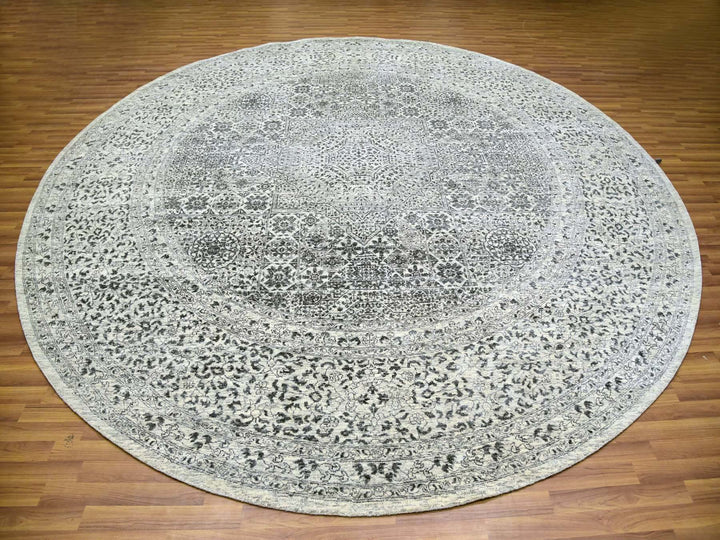 11'10" x 11'10" New Hand Knotted Ivory Wool Round Oriental Rug - MOA10279985