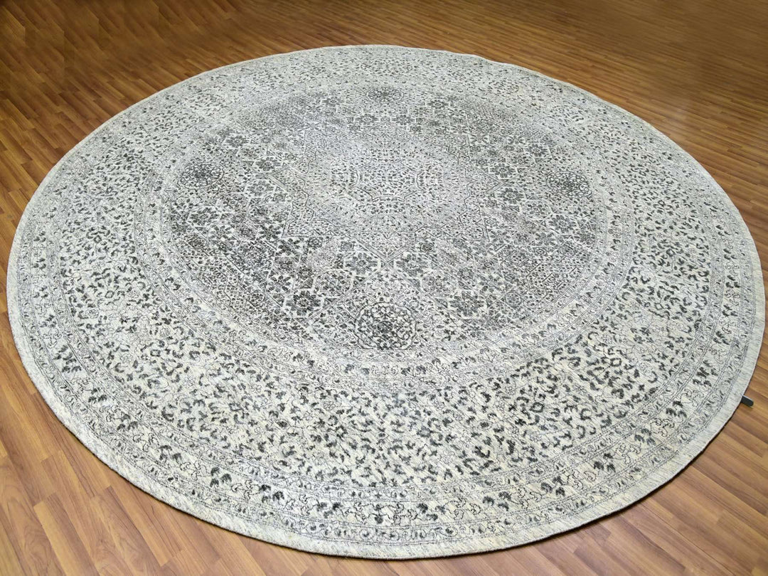 11'10" x 11'10" New Hand Knotted Ivory Wool Round Oriental Rug - MOA10279985