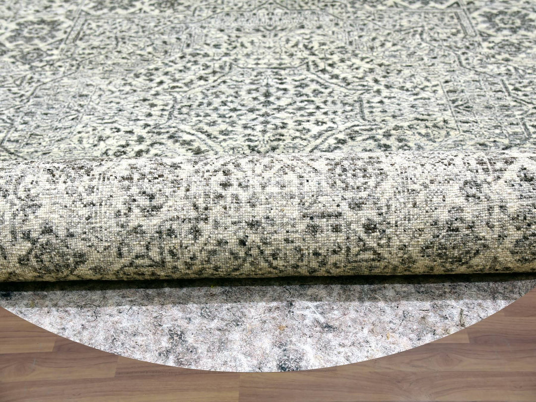 11'10" x 11'10" New Hand Knotted Ivory Wool Round Oriental Rug - MOA10279985