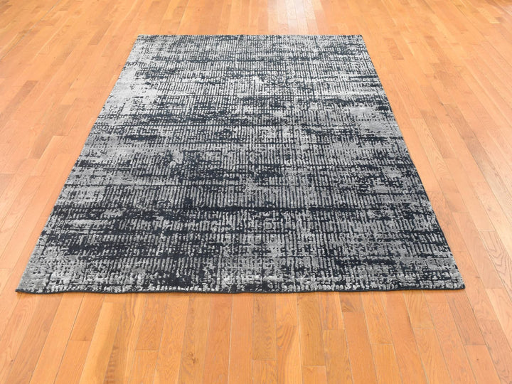 5'10" x 9'0" New Hand Loomed Black Wool & Silk Rectangle Oriental Rug - MOA10280033
