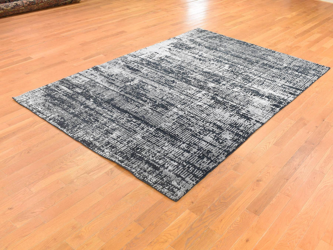 5'10" x 9'0" New Hand Loomed Black Wool & Silk Rectangle Oriental Rug - MOA10280033