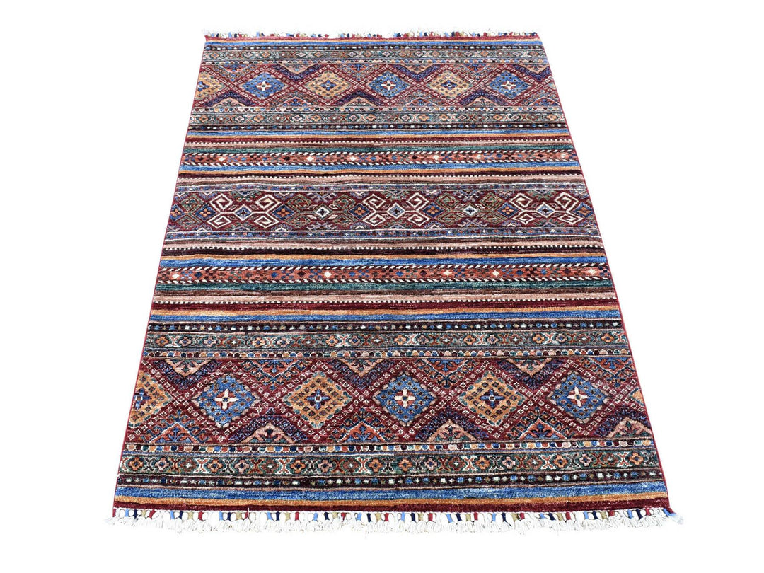 3'5" x 5'0" New Hand Knotted Red Wool Rectangle Oriental Rug - MOA10280212