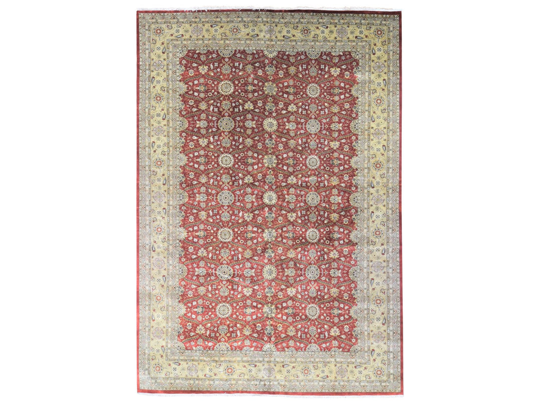 12'3" x 17'9" New Hand Knotted Red Wool & Silk Rectangle Oriental Rug - MOA10280220