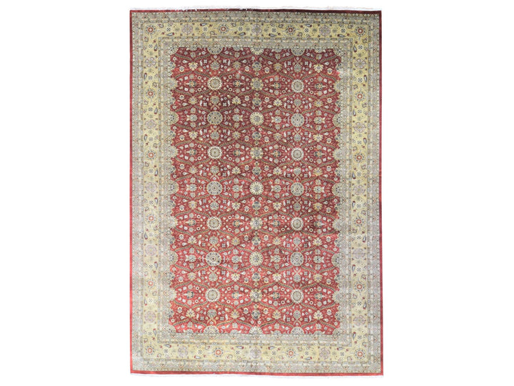 12'3" x 17'9" New Hand Knotted Red Wool & Silk Rectangle Oriental Rug - MOA10280220