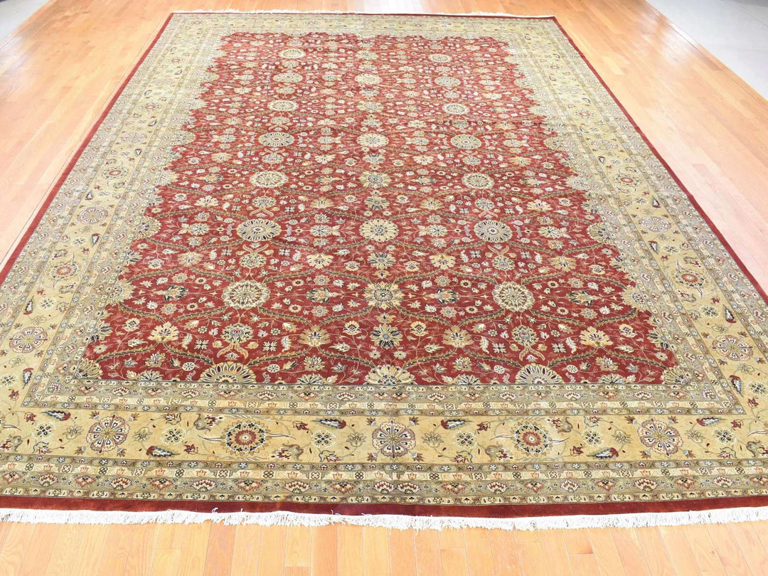 12'3" x 17'9" New Hand Knotted Red Wool & Silk Rectangle Oriental Rug - MOA10280220
