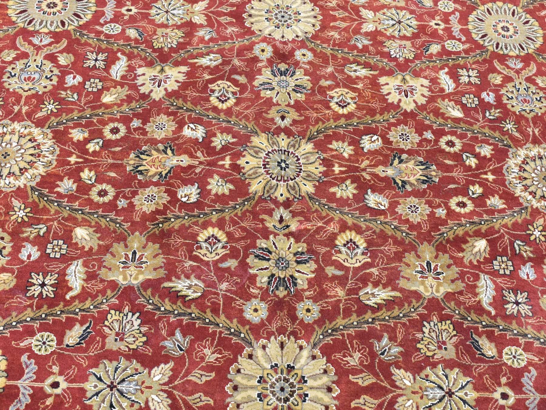 12'3" x 17'9" New Hand Knotted Red Wool & Silk Rectangle Oriental Rug - MOA10280220