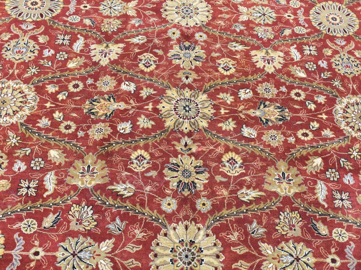 12'3" x 17'9" New Hand Knotted Red Wool & Silk Rectangle Oriental Rug - MOA10280220