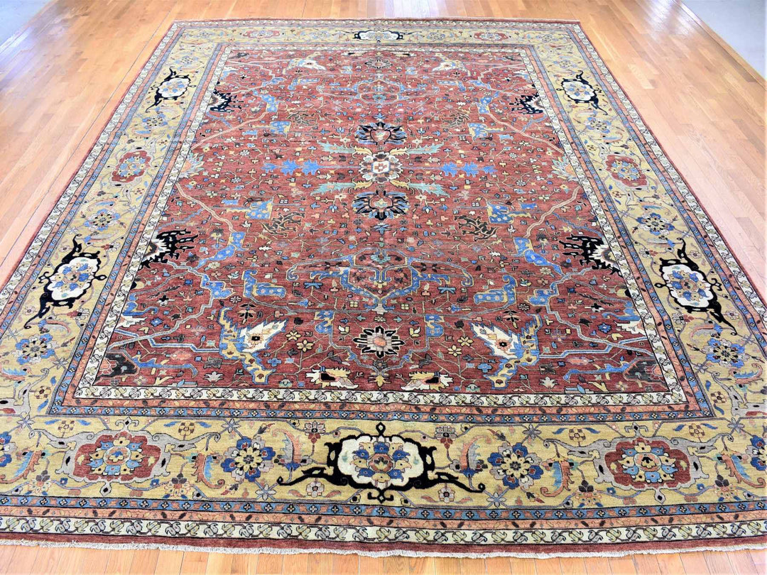 12'0" x 14'10" New Hand Knotted Red Wool Rectangle Oriental Rug - MOA10280223